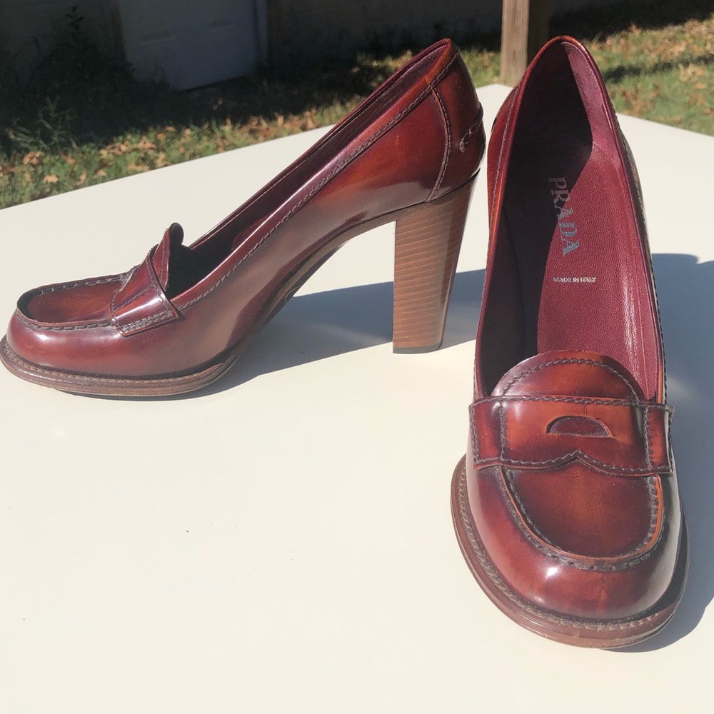 COPY - PRADA brown Penny Loafer heel!